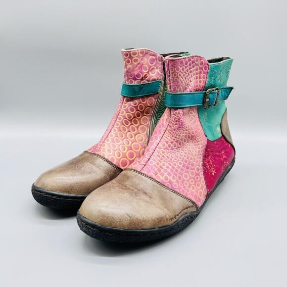 Spring Step L'Artiste Boots Women 9 Multicolor Leather Colorblock Ankle Q Indigo - Picture 4 of 13